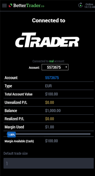 Final balance cTrader at BetterTrader trading app