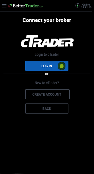 Login cTrader account at BetterTrader trading app