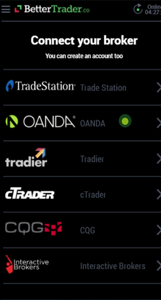 Link your OANDA at BetterTrader trading app