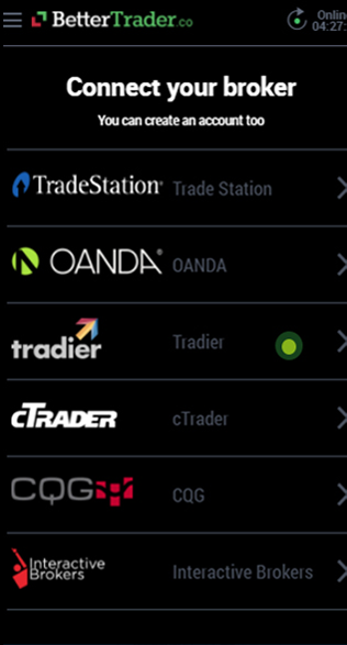 Link your tradier at BetterTrader trading app