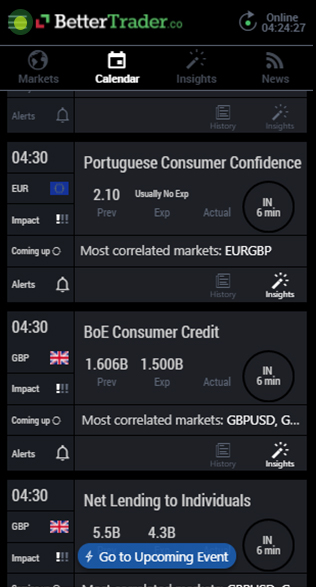 Open menu at BetterTrader trading app