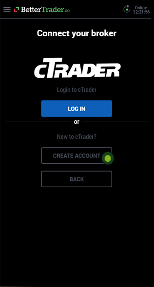 Create cTrader account at BetterTrader trading app 
