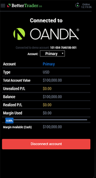 Final balance OANDA at BetterTrader trading app