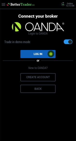 Login OANDA account at BetterTrader trading app