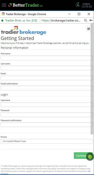 fill general information for tradier brokerage account in BetterTrader trading app