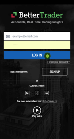 log in to BetterTrader trading app 1st