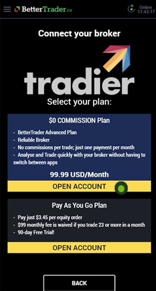 zero comission plan in BetterTrader trading app 